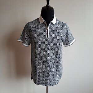 NEW Lorenzoni Men's Italian 100% Cotton Black & White Polo Shirt M
